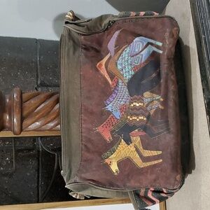 LAUREL BURCH NATIVE HORSES RUNNING WILD COLORFUL BAG SEQUINS CANVAS FOLK ART